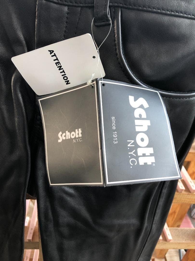 [在庫処分] 新品 デットストック Schott ブラックレザーパンツ W34