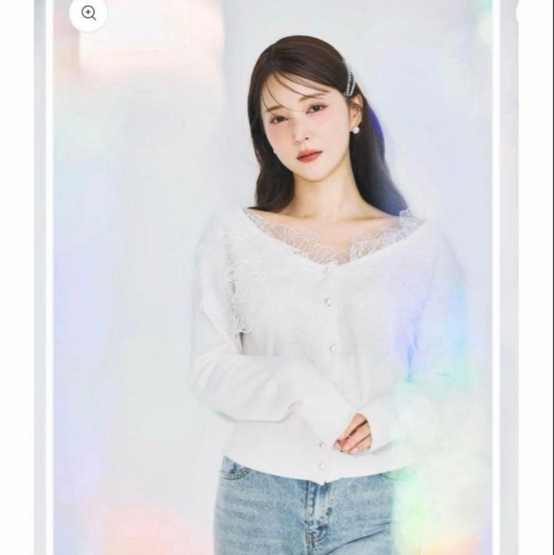 polaura ポローラ　レースフリルカーディガン 白