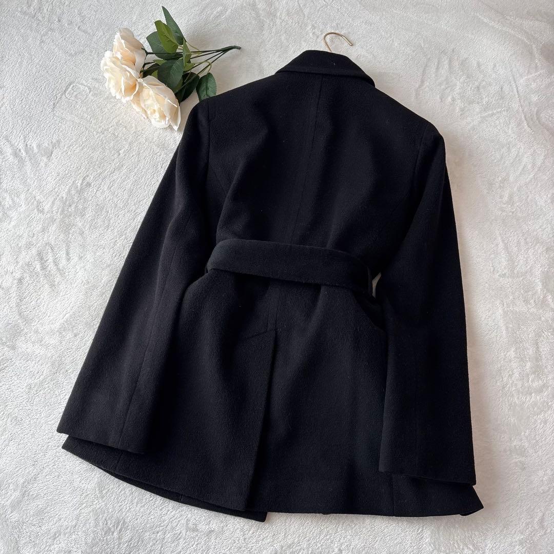 Theory セオリー カシミヤ ショート丈コート 黒 ベルト Aライン M