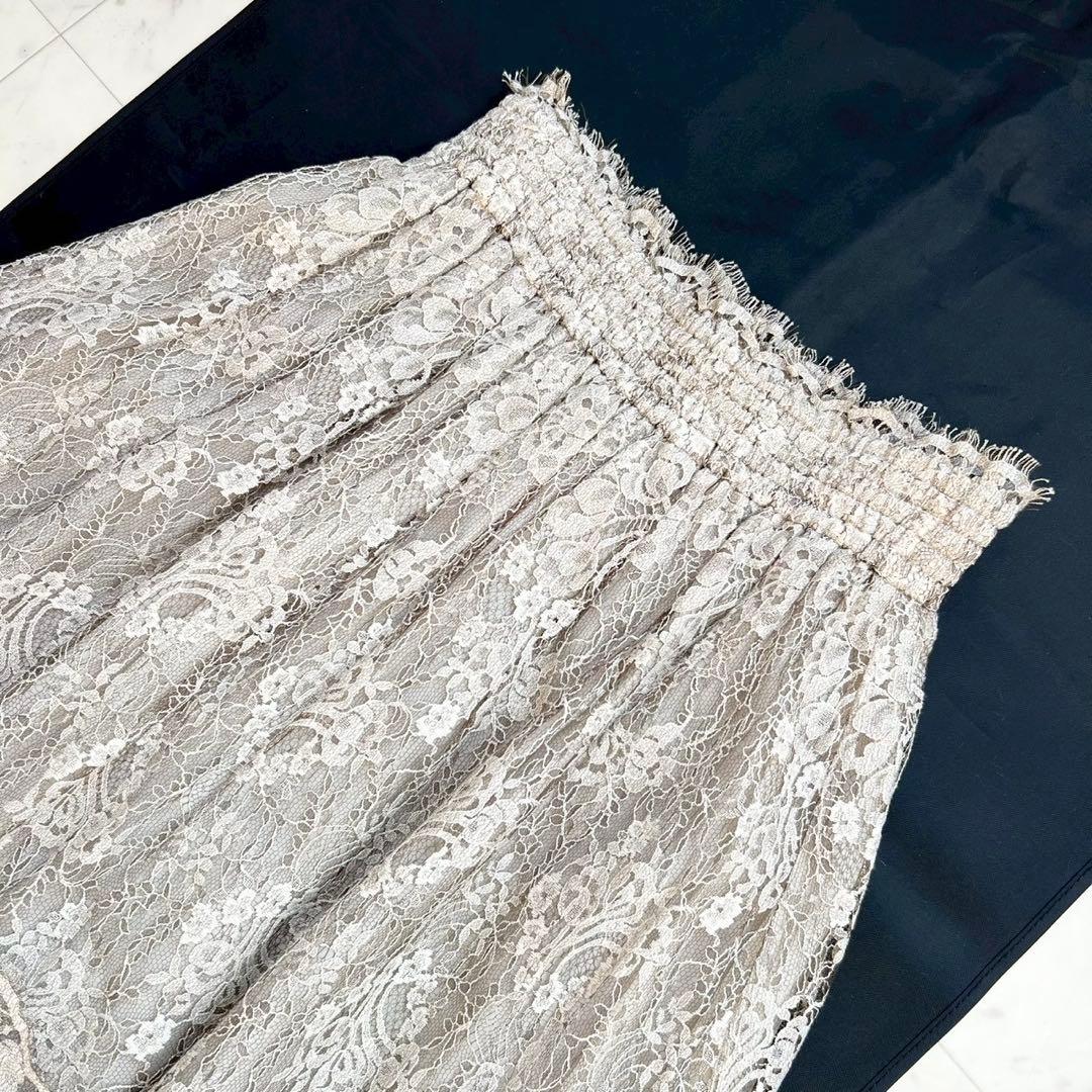 定価10万 ebure 21SS フラワーレースギャザースカート グレージュ