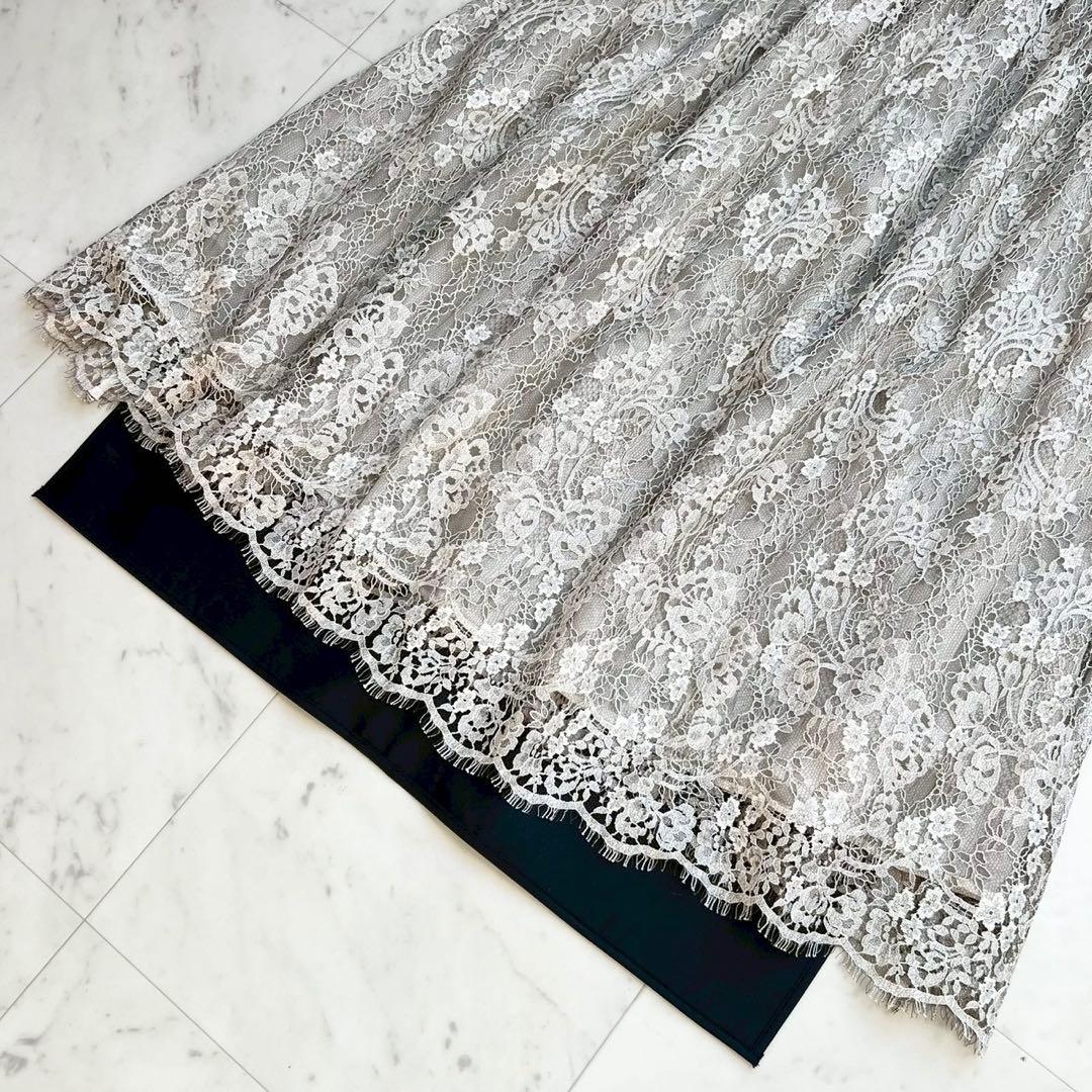 定価10万 ebure 21SS フラワーレースギャザースカート グレージュ
