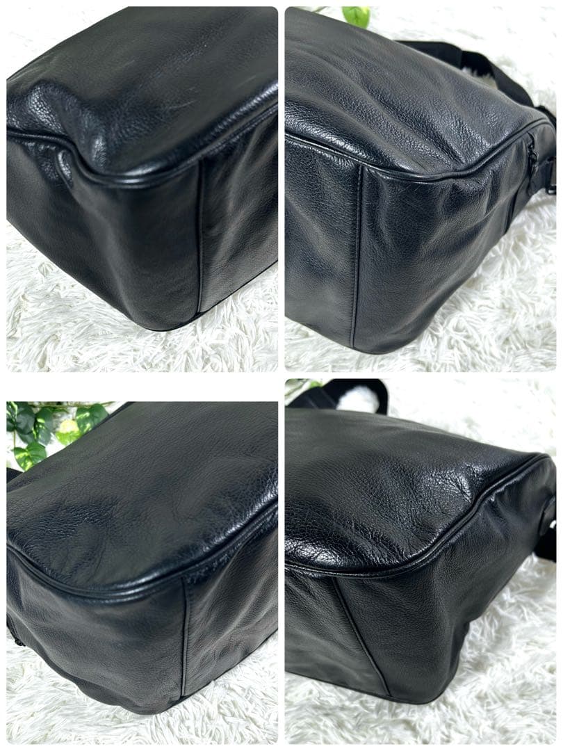 極美品/80s イッセイミヤケ レザー ショルダーバッグ アーカイブ シボ革 黒