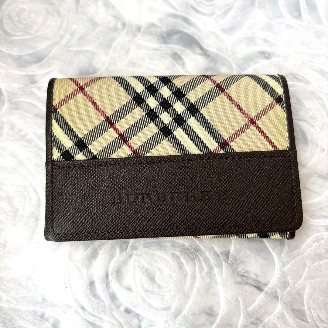 【極美品】BURBERRYバーバリー チェック　キャンバス×レザー 名刺入れ