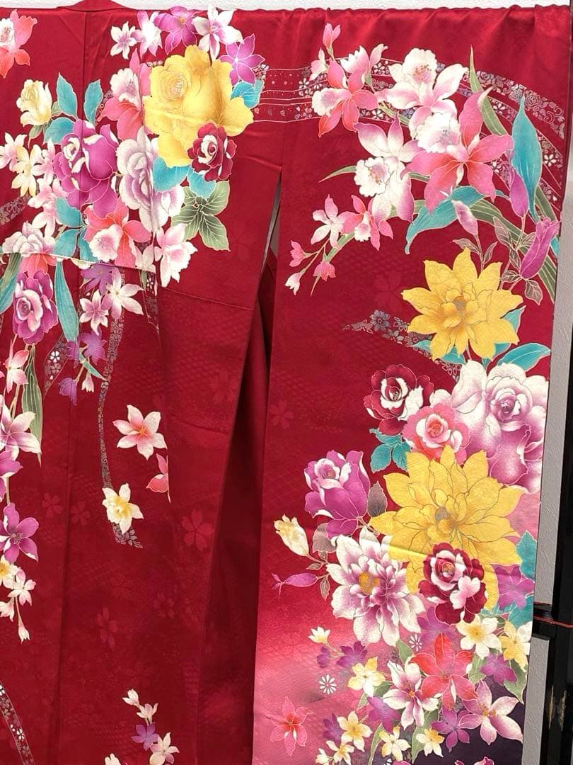振袖 刺繍 銀彩 紋意匠 薔薇 大輪 身丈175cm 撥水加工済 トールサイズ