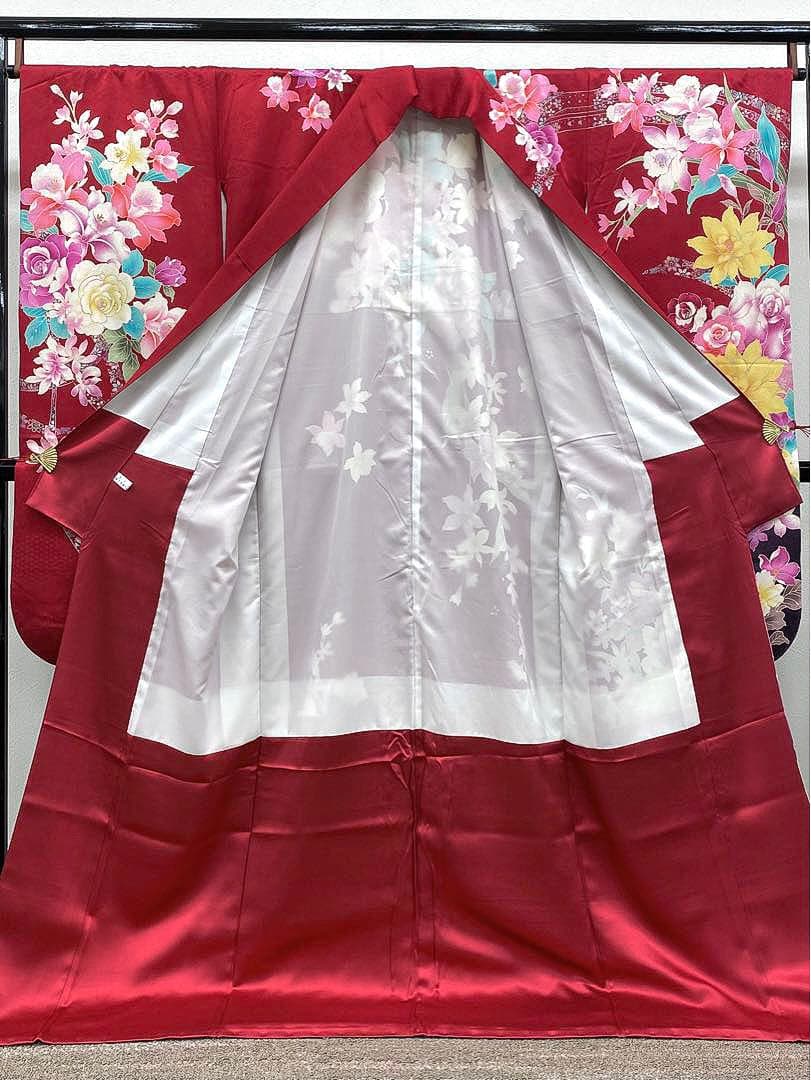 振袖 刺繍 銀彩 紋意匠 薔薇 大輪 身丈175cm 撥水加工済 トールサイズ