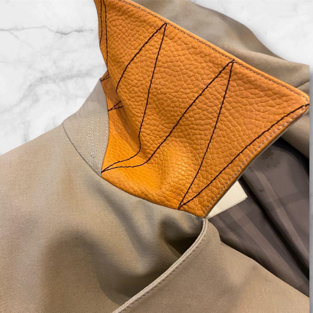 美品✨Burberry トレンチコート　襟裏レザー　革パイピング　48