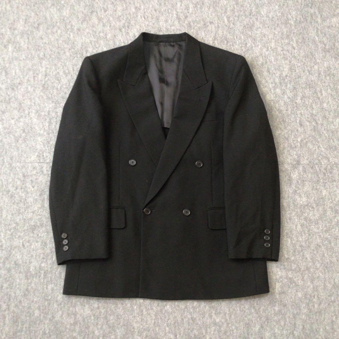 【fm】ダブルブレスト　スーツ　セットアップ　ブラック　アジャスター付き