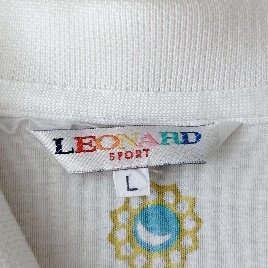LEONARD レオナール　半袖　トップス　花柄　ビジュー　トリム　ホワイト　L