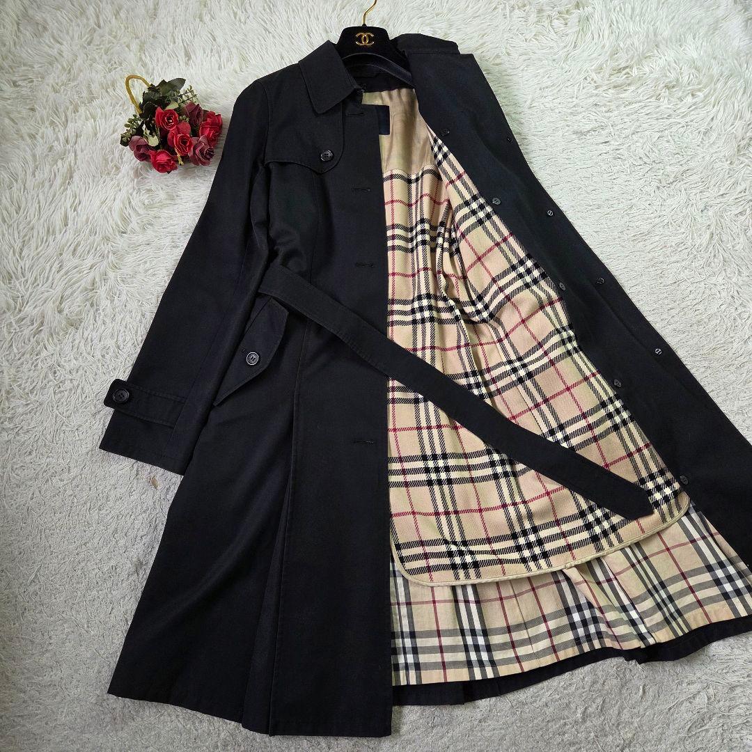 美品 バーバリー シングル トレンチコート ノバチェック ライナー ブラック S