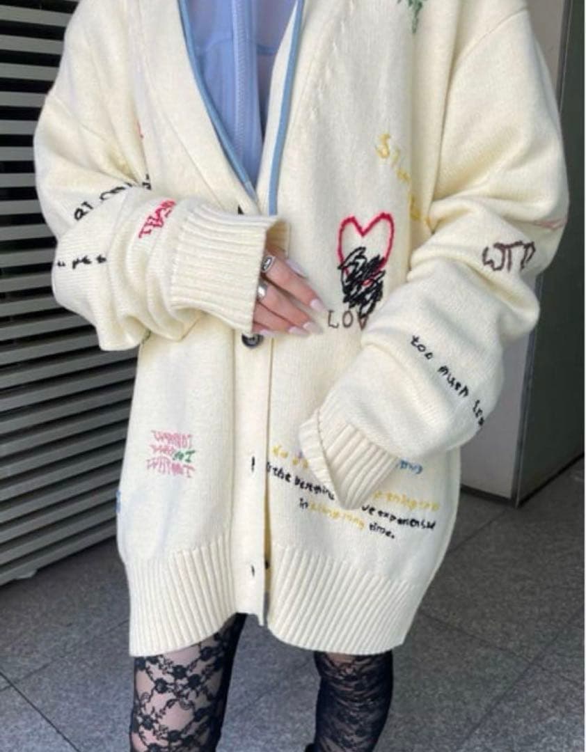 トップス Life Word Embroidery Knit Cardigan
