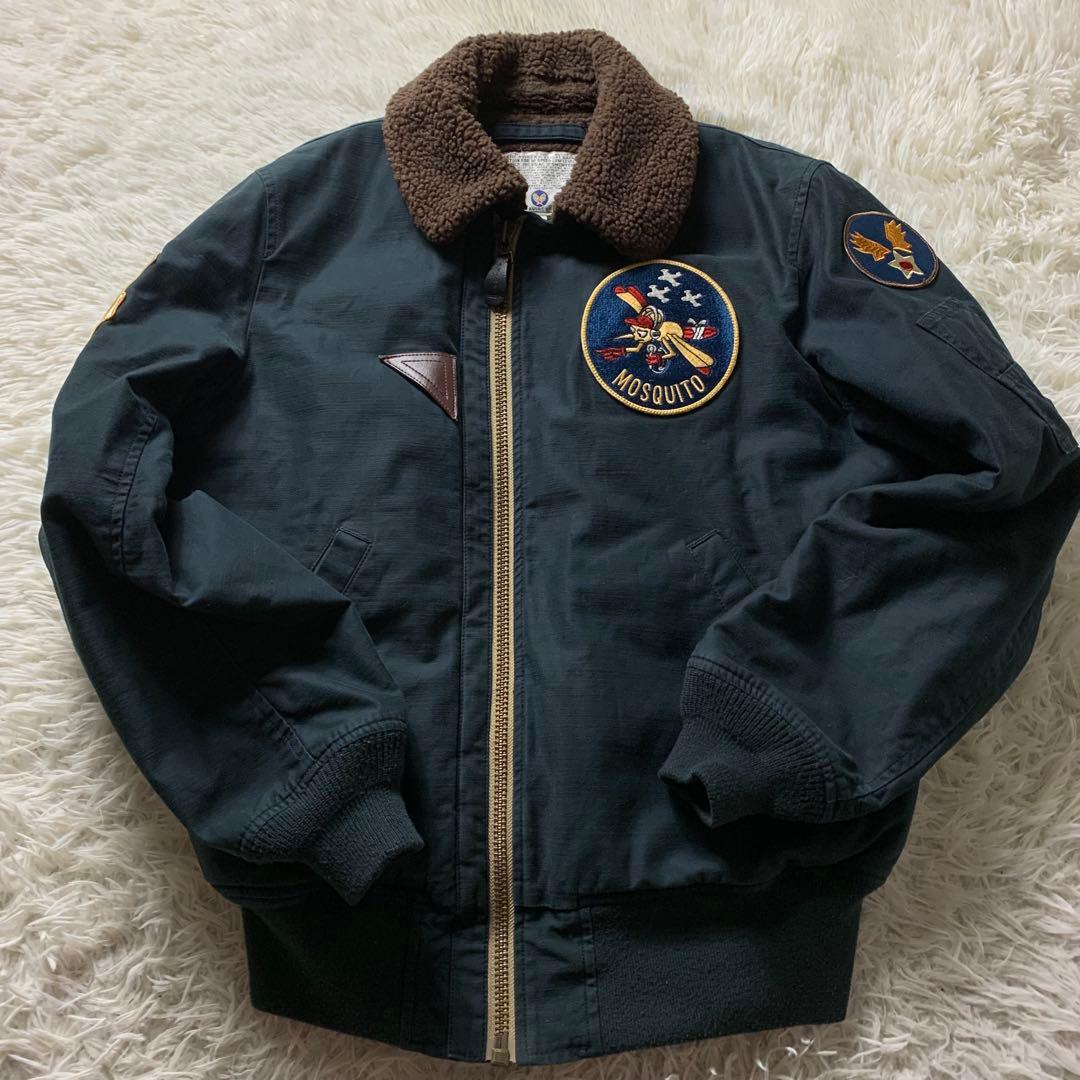 美品■アヴィレックス フライトジャケット B-15A 襟ボア ワッペン L