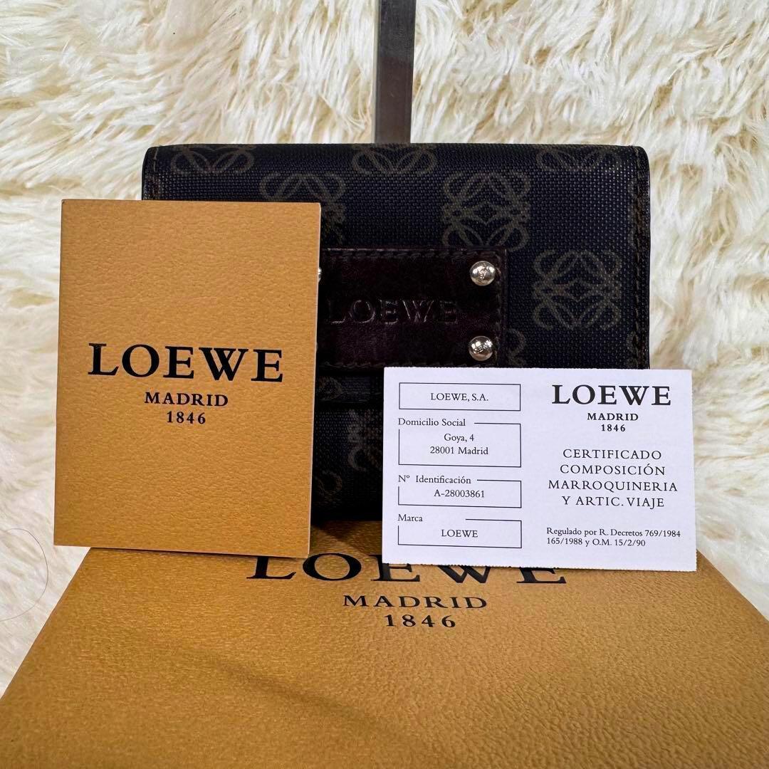 ロエベ　LOEWE 折財布　アナグラム　ネイビー　PVC レザー　がま口　ロゴ