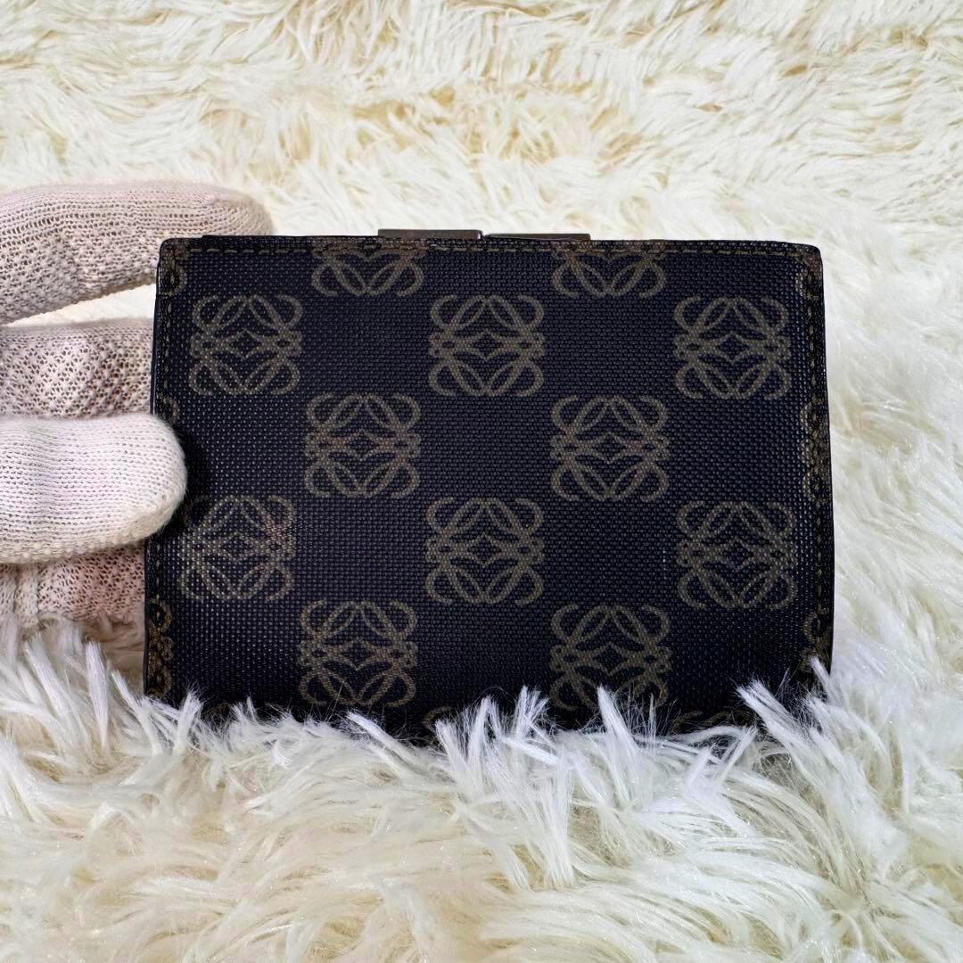ロエベ　LOEWE 折財布　アナグラム　ネイビー　PVC レザー　がま口　ロゴ