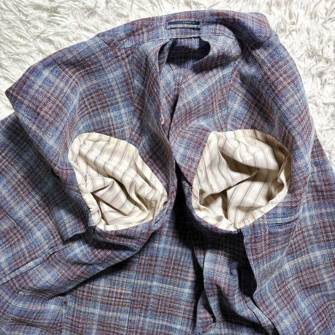【美品】LARDINI テーラードジャケット　44 チェック　ウール　シルク