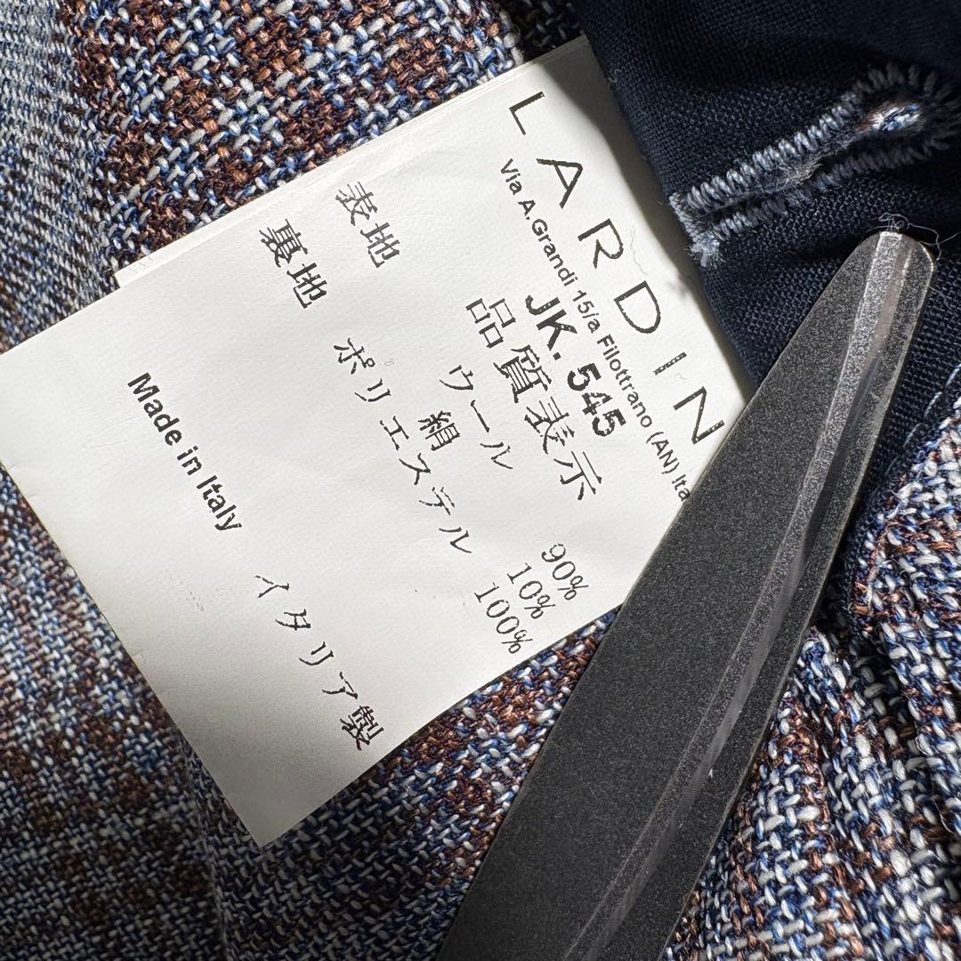 【美品】LARDINI テーラードジャケット　44 チェック　ウール　シルク