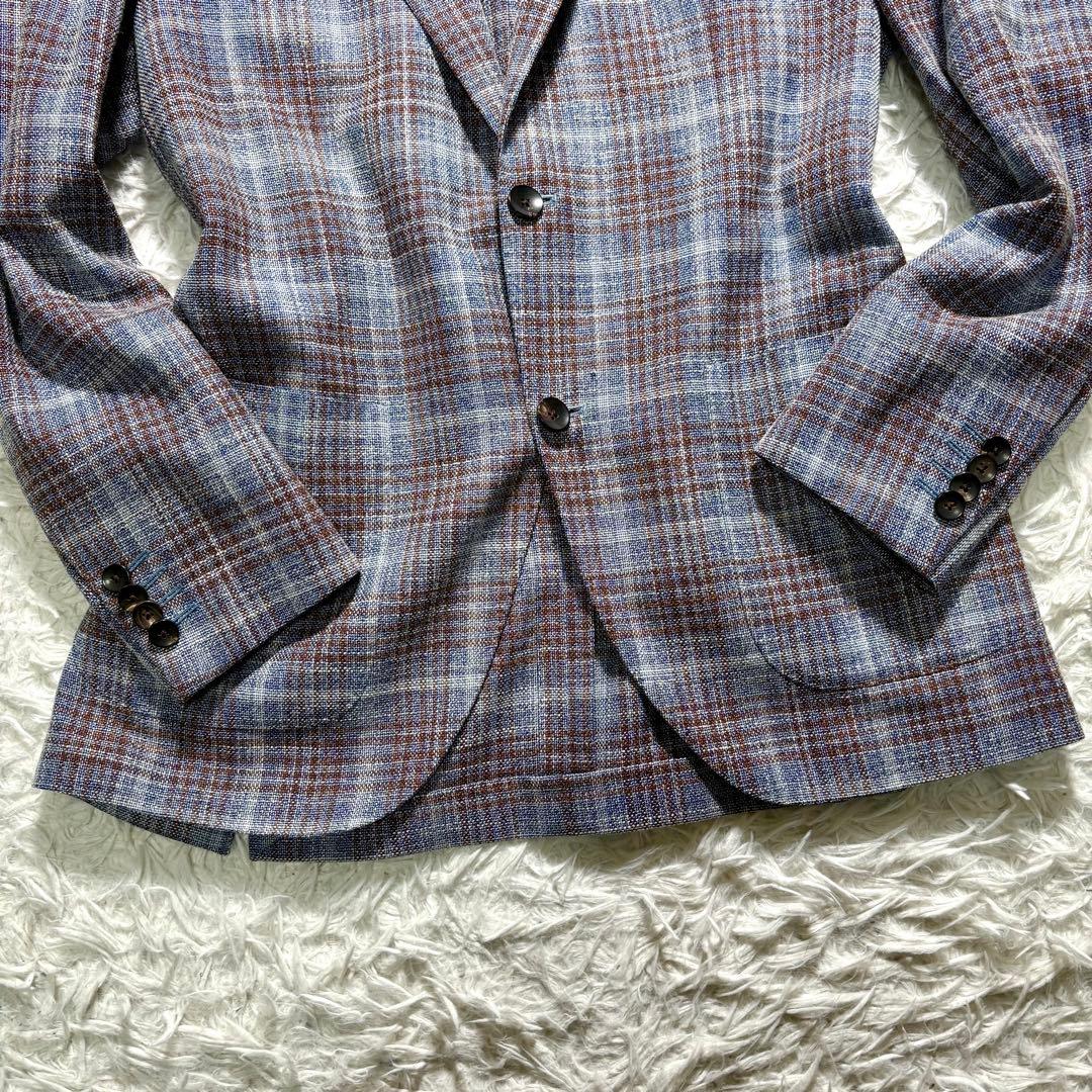 【美品】LARDINI テーラードジャケット　44 チェック　ウール　シルク