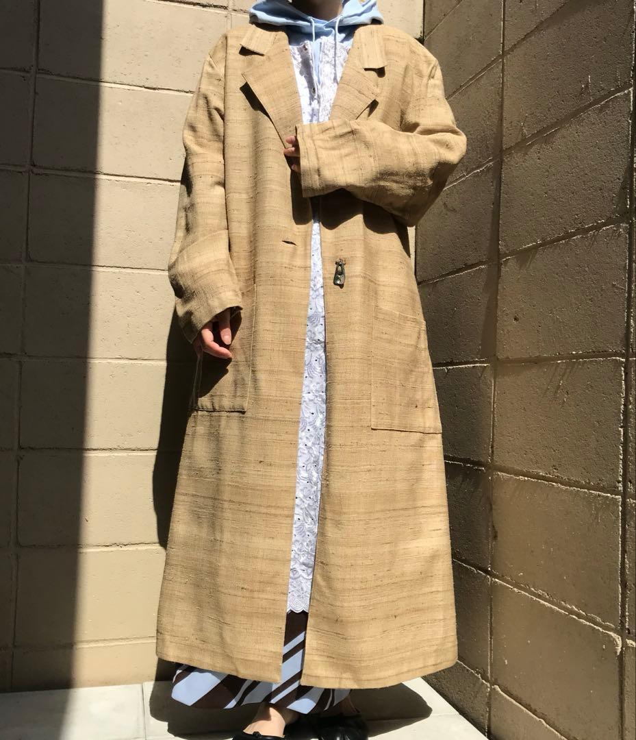 vintage used シルク　ベージュ ロングコート