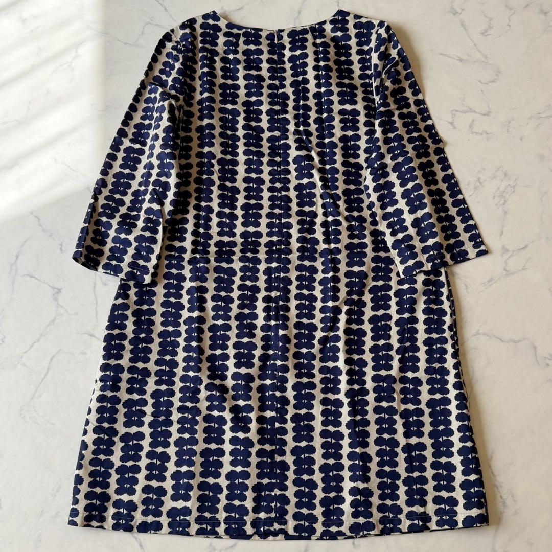 marimekko マリメッコ 総柄ワンピース M 七分袖 膝丈 北欧デザイン