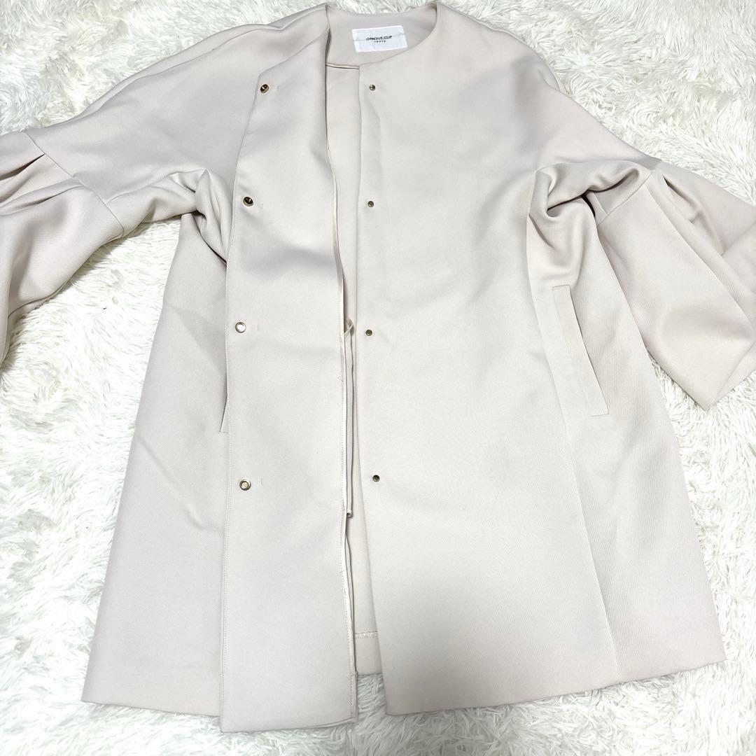 【美品】OPAQUE.CLIPフレアスリーブミドルコート 白 L洗える 春コート