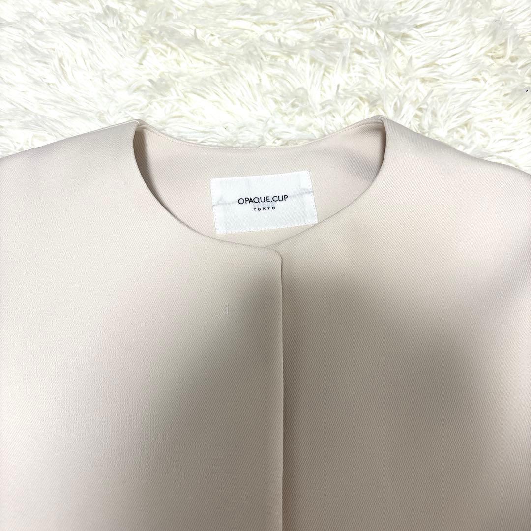 【美品】OPAQUE.CLIPフレアスリーブミドルコート 白 L洗える 春コート