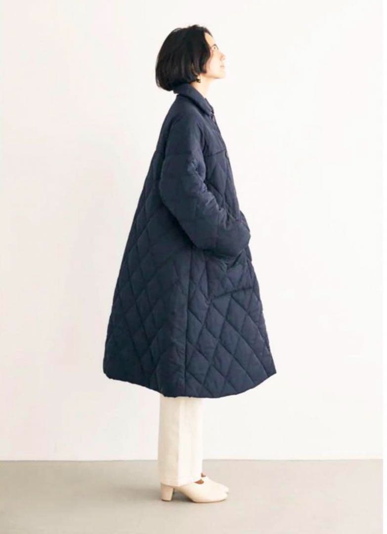 ふう　✿マウジー 人気完売品 キルティングロングコート ネイビー ベルト
