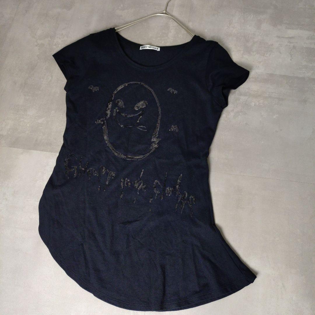 イッセイミヤケ Tシャツ カットソー スパンコール オバケ ブラック 黒