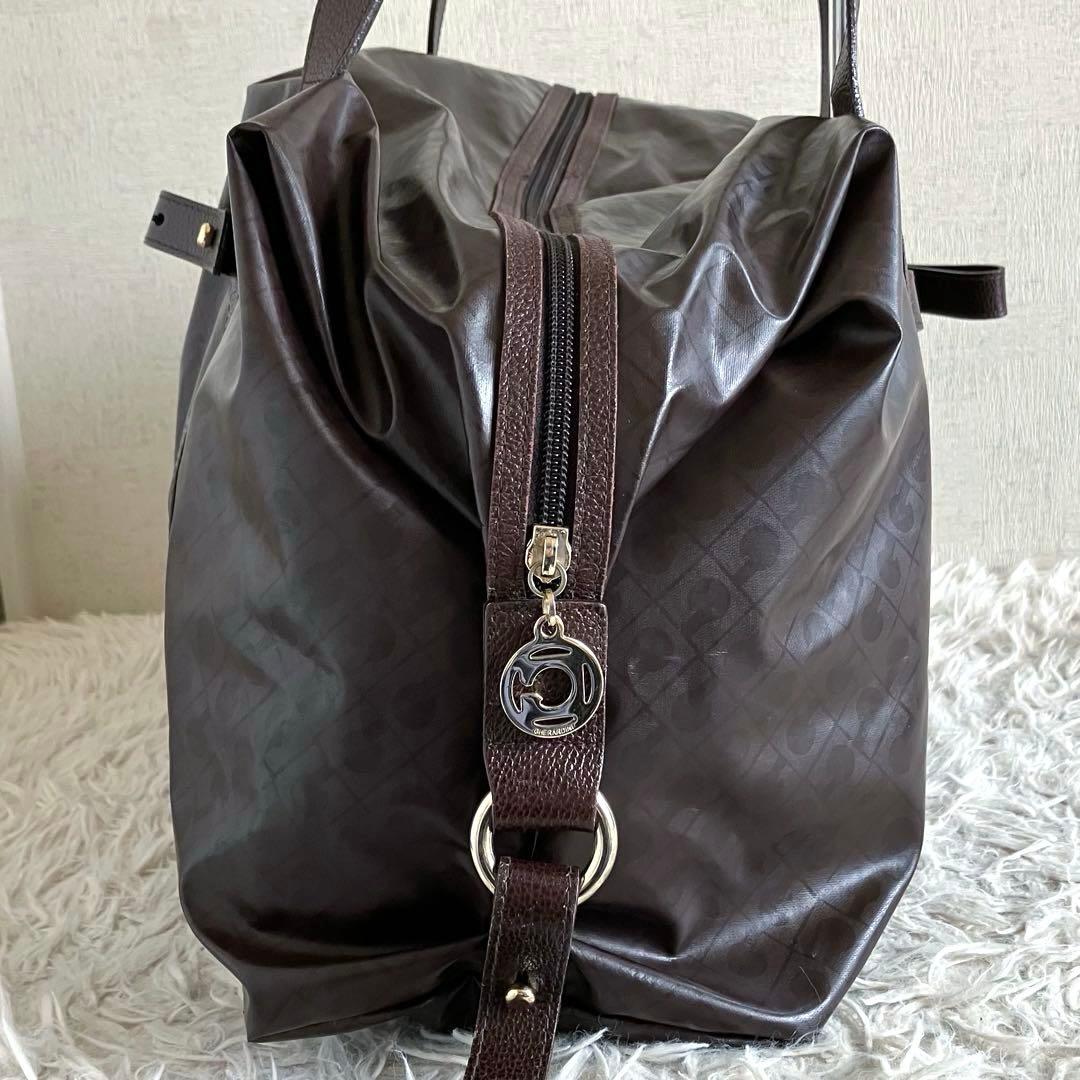 【美品 大容量】ゲラルディーニ　ボストンバッグ　ソフティ　茶　本革　ナイロン