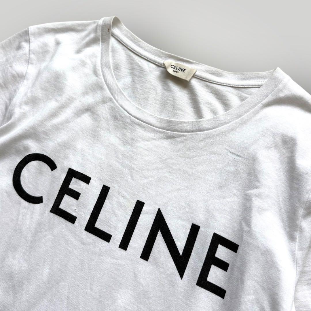 CELINE セリーヌ ロゴプリント ホワイトTシャツ コットン XS