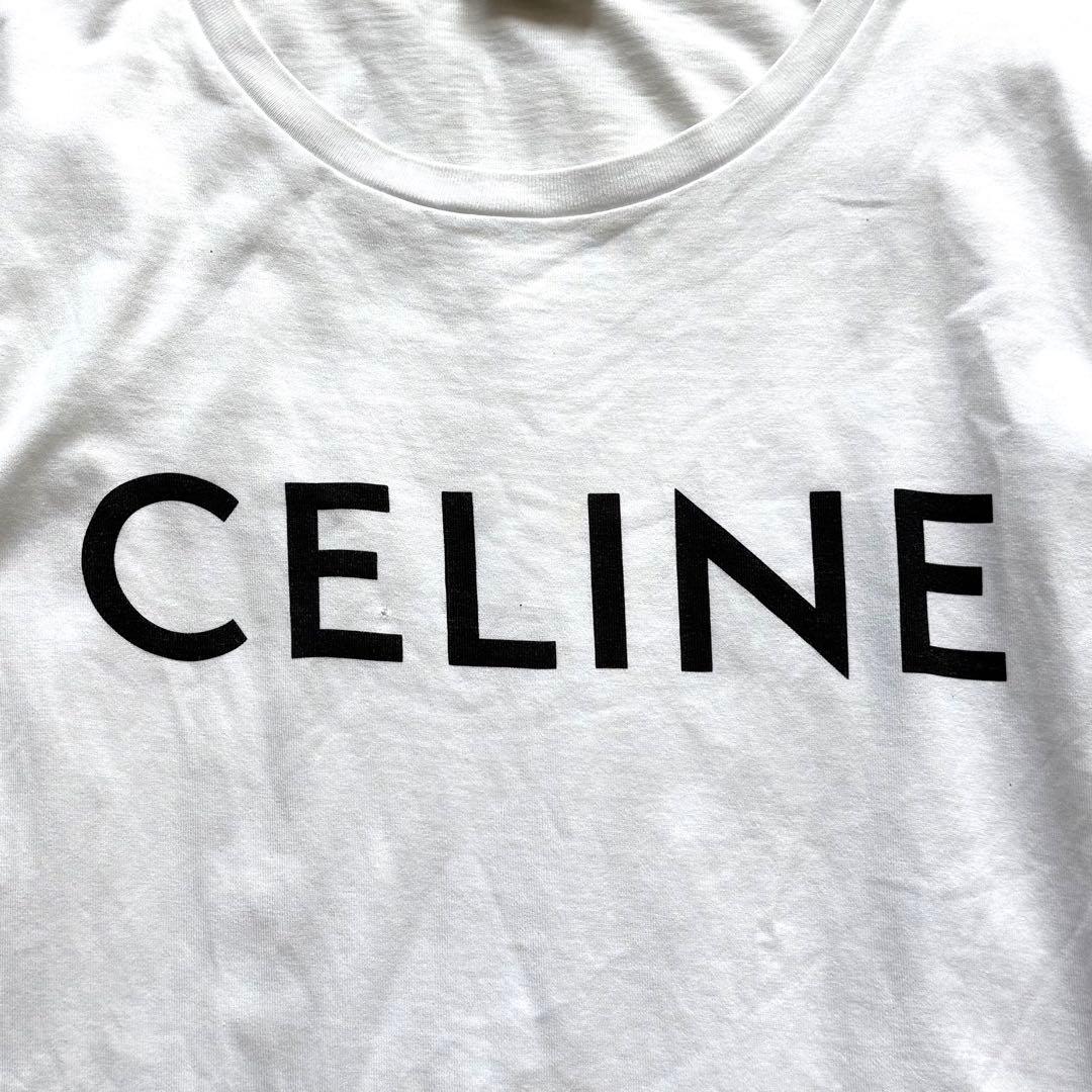 CELINE セリーヌ ロゴプリント ホワイトTシャツ コットン XS