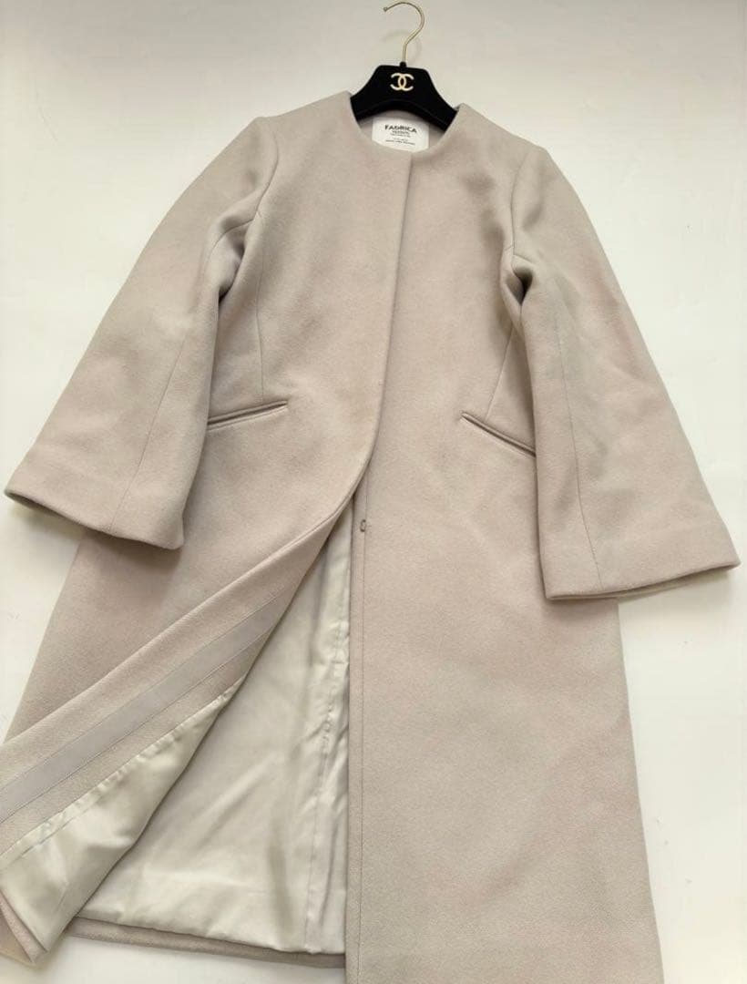 ロングコート　ウール　カシミア　レディース　ノーカラー 美品　グリーンレーベル