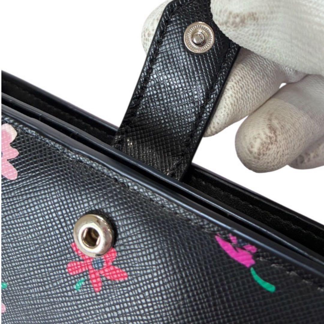 極美品✨ケイトスペード 花柄 二つ折り財布 ブラック 小銭入れ付