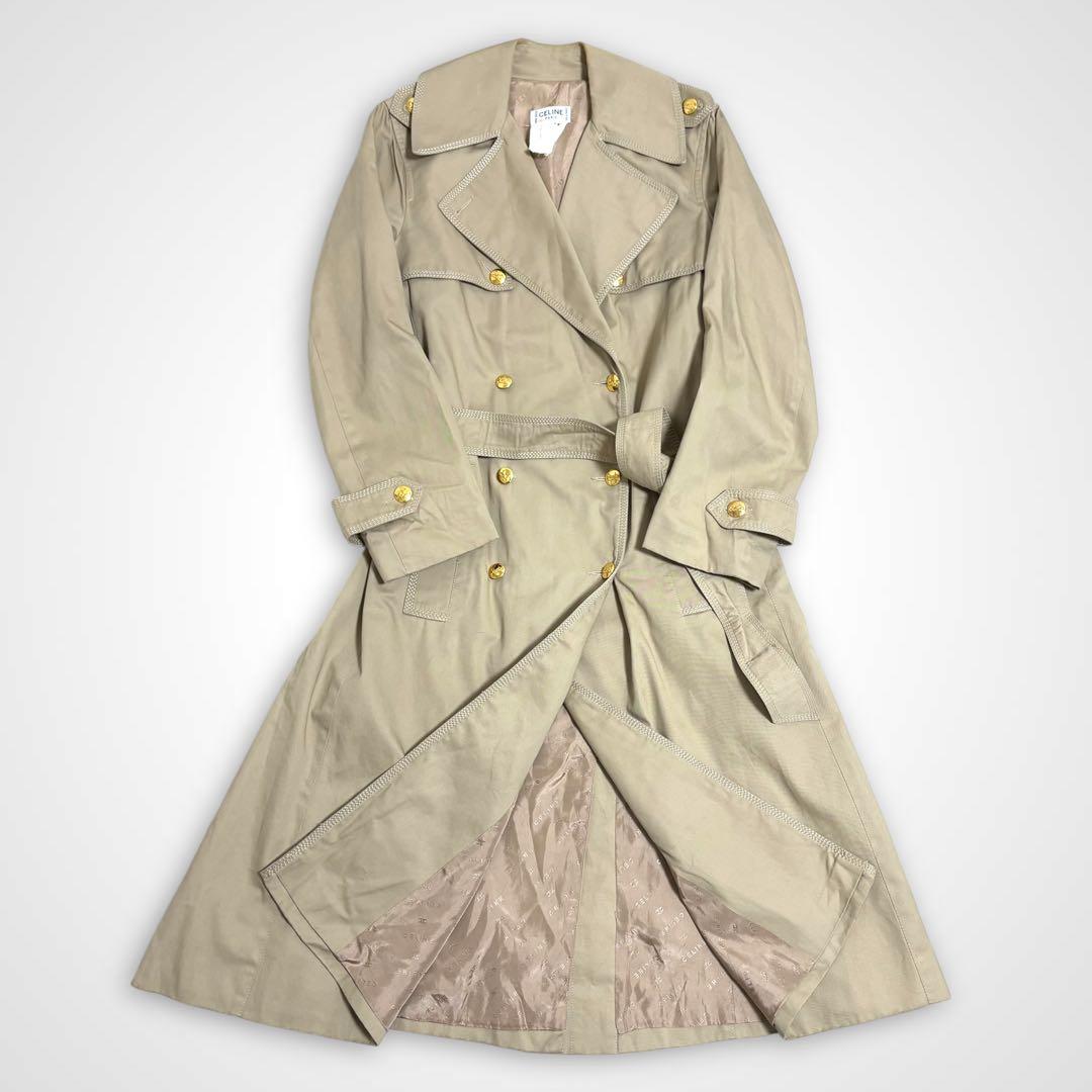 激レア 80s OLD CELINE 馬車 金ボタン ベルト付 トレンチコート