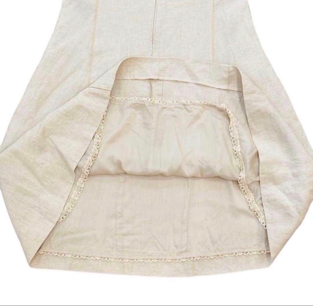 美品 FOXEY フォクシー リネン Aラインワンピース 38 ベージュ