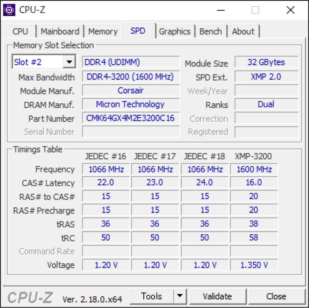 メモリCorsair DDR4 64GB CMK64GX4M2E3200C16