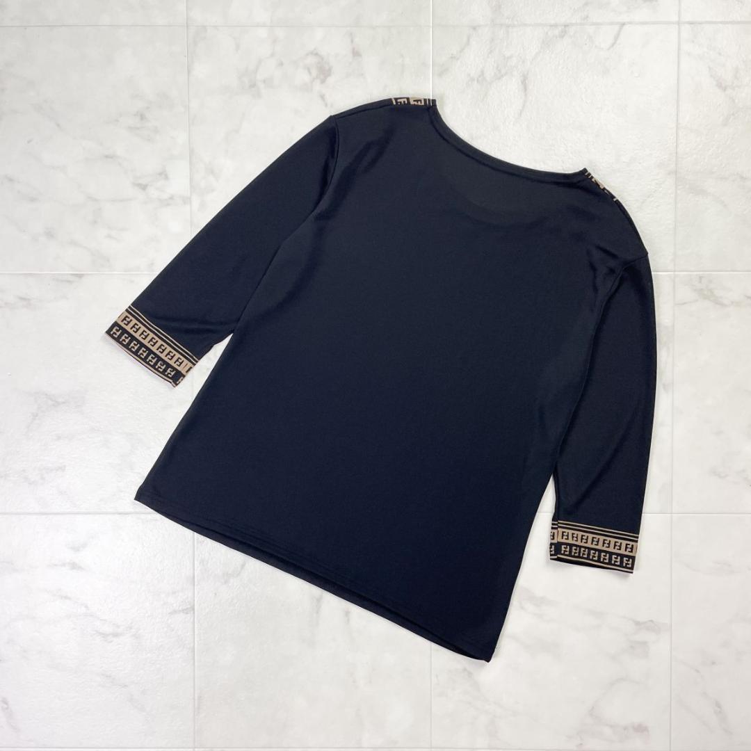 FENDI ズッカ柄 ロゴプリントカットソー 五分袖 黒 M~L*KD310