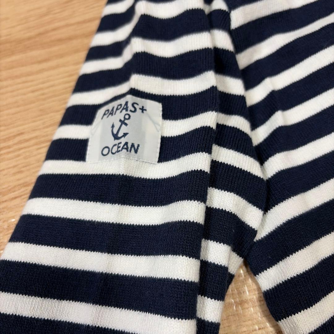 キーちゃん美品Papas+ボーダー柄長袖カットソーTシャツS紺白マリン系