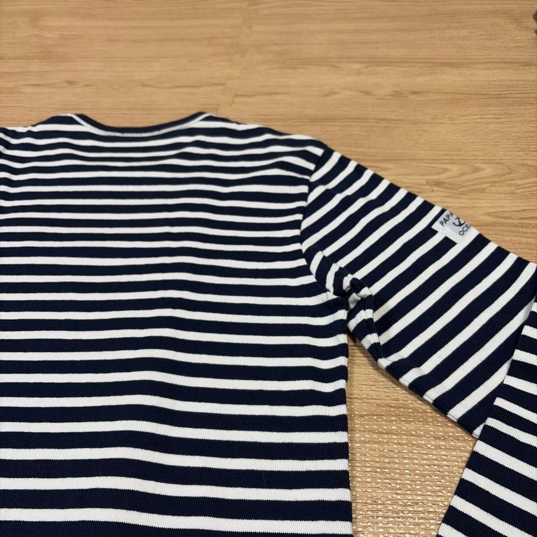 キーちゃん美品Papas+ボーダー柄長袖カットソーTシャツS紺白マリン系