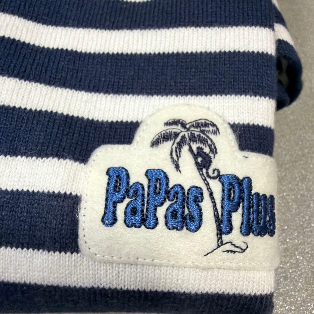 キーちゃん美品Papas+ボーダー柄長袖カットソーTシャツS紺白マリン系