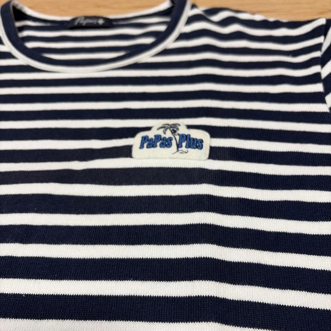 キーちゃん美品Papas+ボーダー柄長袖カットソーTシャツS紺白マリン系