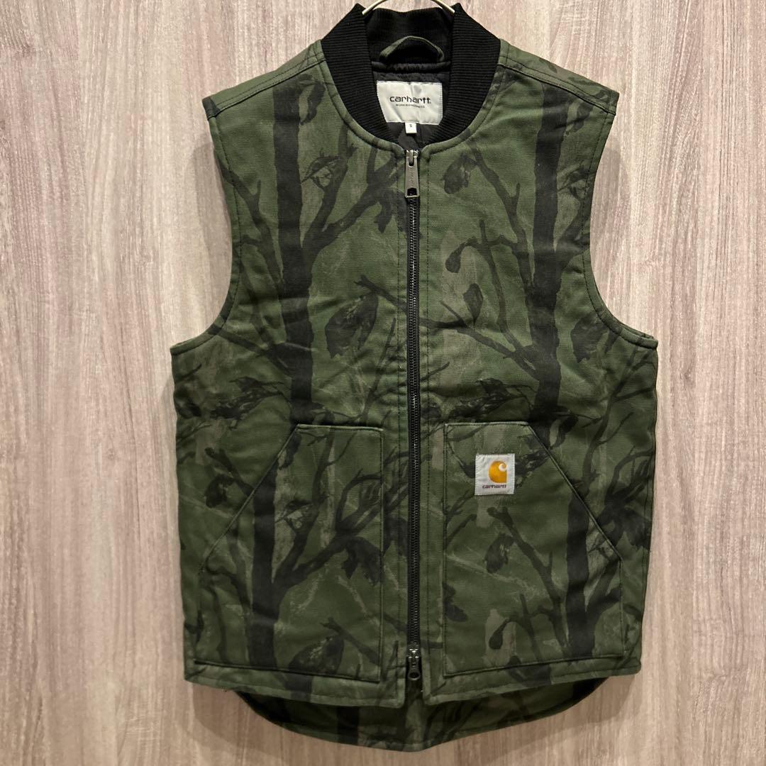 【美品】Carhartt 高級ダックベスト キルティング リアルツリー柄 古着