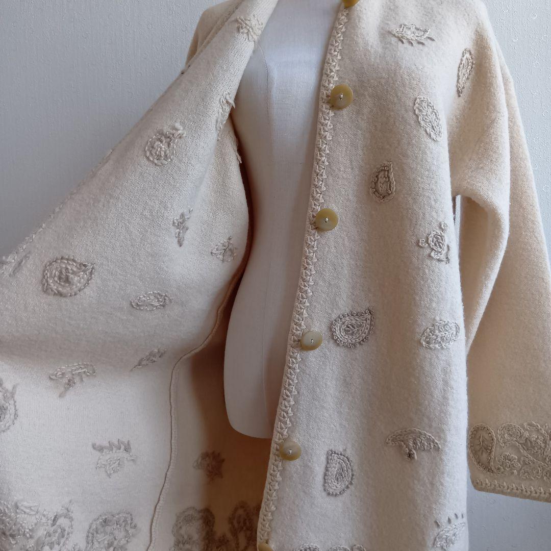 刺繍コート ウール100%
