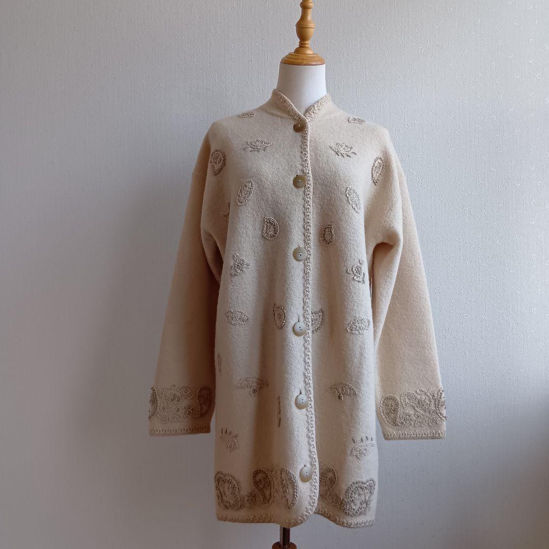 刺繍コート ウール100%