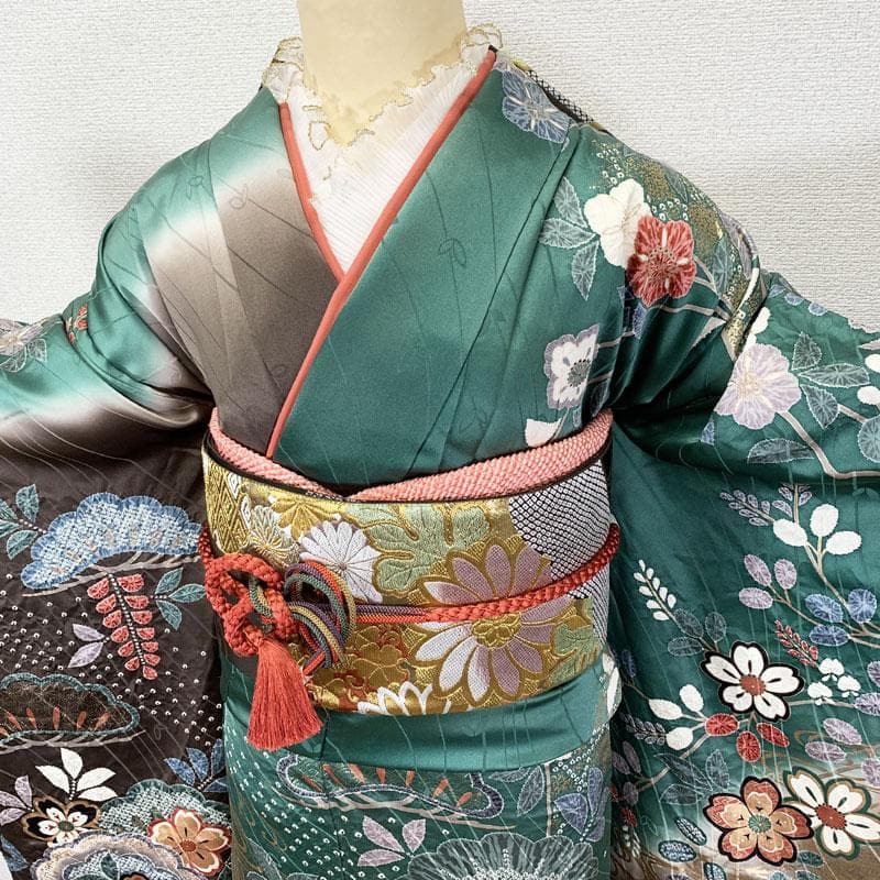 602z19☆振袖 高身長な方にも 古典柄 絞り染 地紋☆状態良 成人式 結婚式
