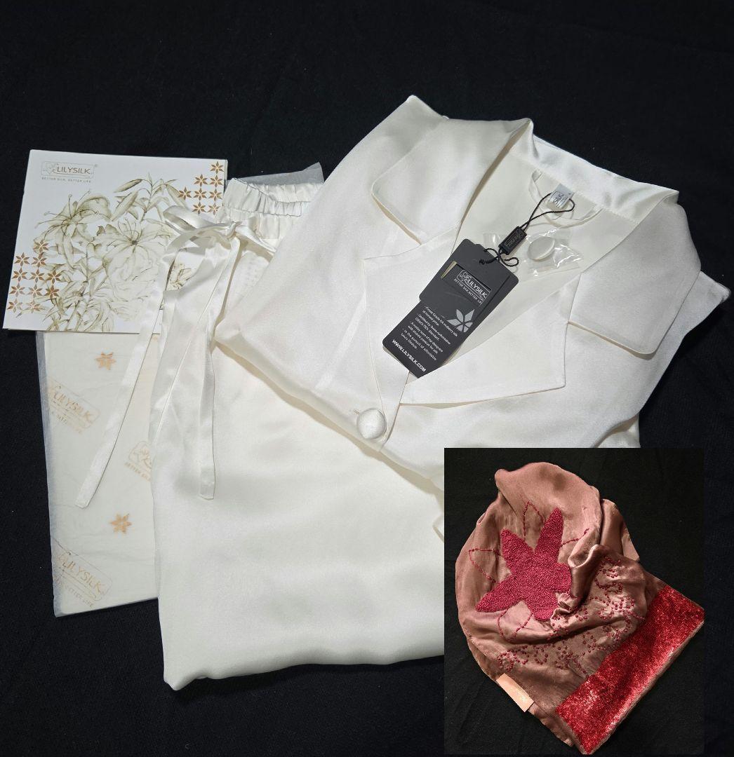 新品 LILYSILK リリーシルク100%パジャマ 22匁 ・シルクストール♡