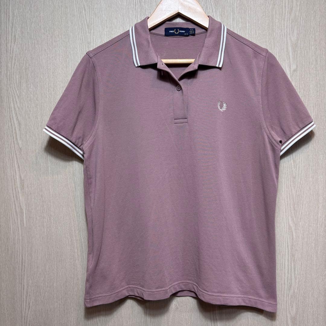 FRED PERRY 半袖ポロシャツ　レディースＬ　ダークピンク　刺繍ロゴ