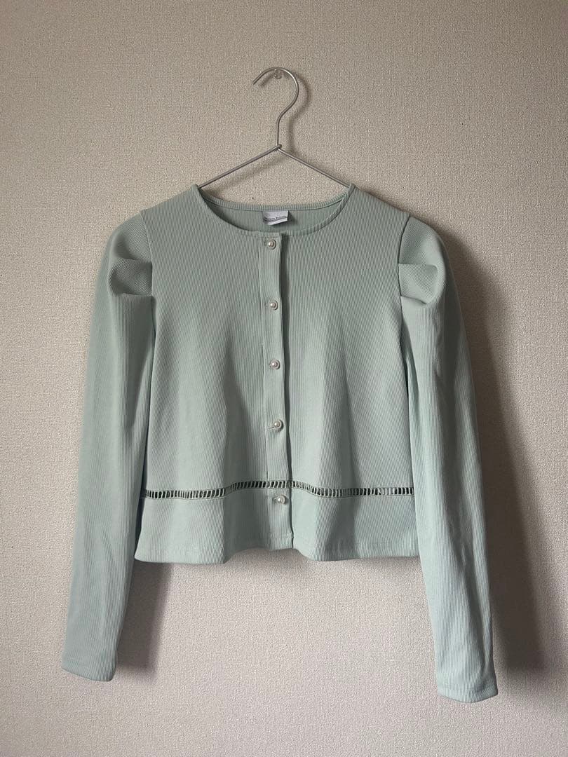 メゾンエシェル　パールボタンリブカーディガン　ミント