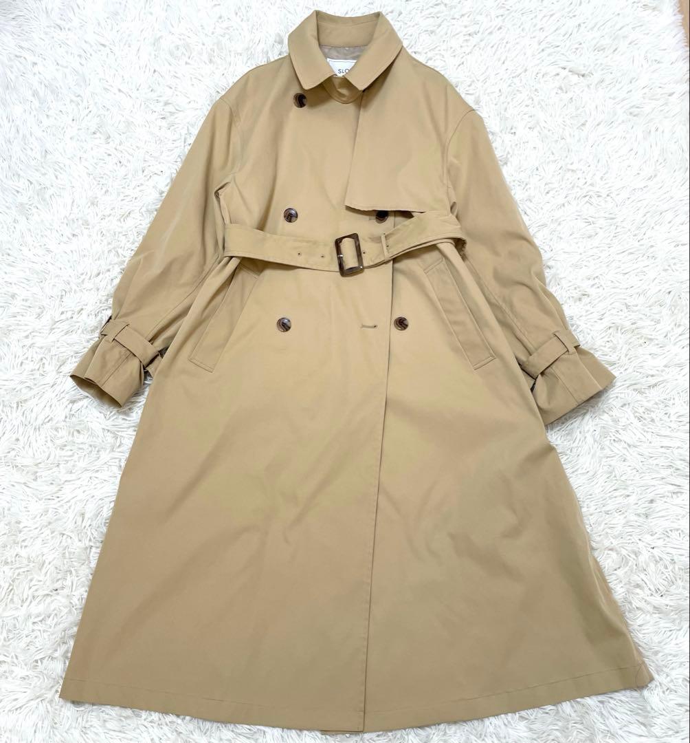 美品★スローブイエナ コットンライクウオッシャブルトレンチコート 36 ベージュ
