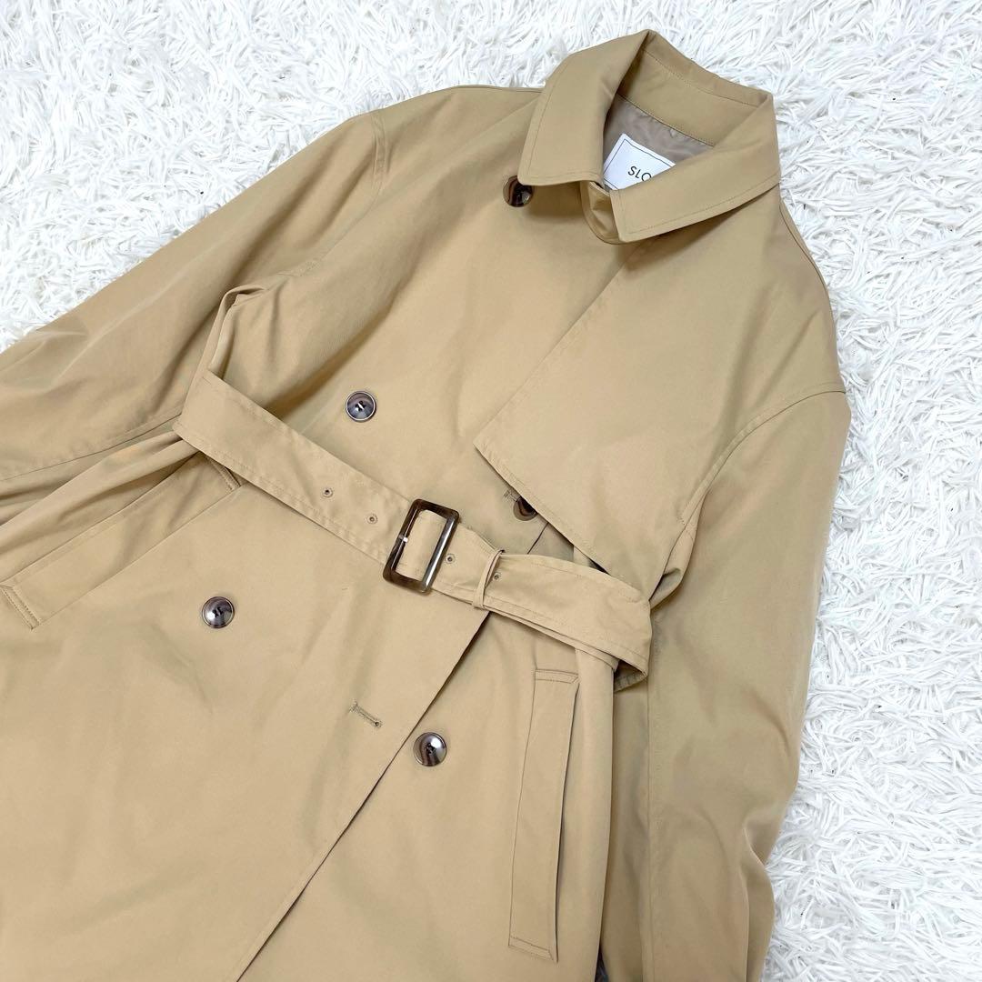 美品★スローブイエナ コットンライクウオッシャブルトレンチコート 36 ベージュ
