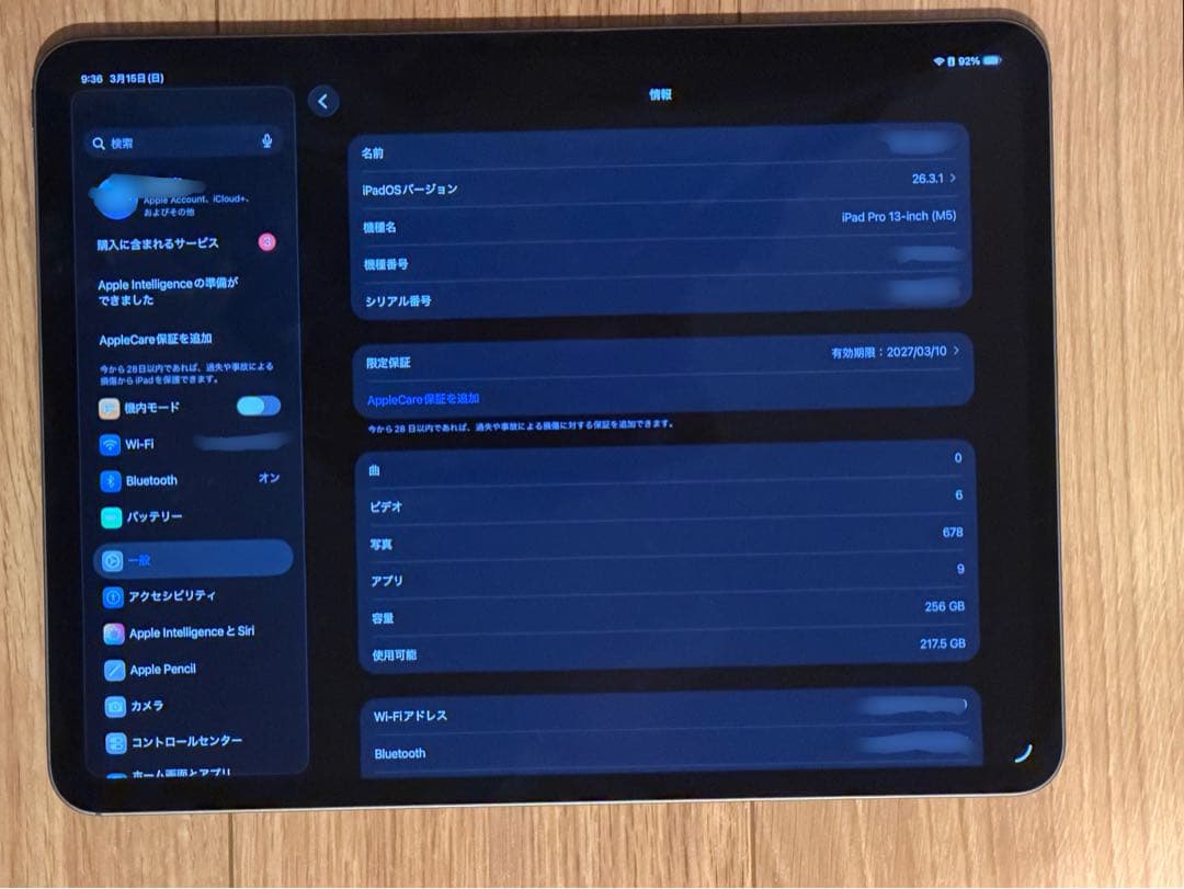 【超美品】iPad Pro M5 wifi 256GB 13インチ＋pencil