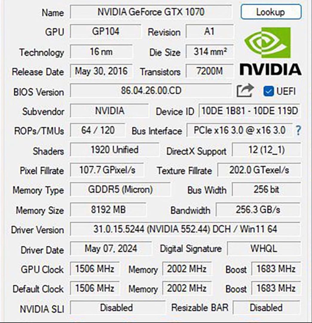 グラフィックボード・グラボ・ビデオカード ELSA GTX1070 8GB